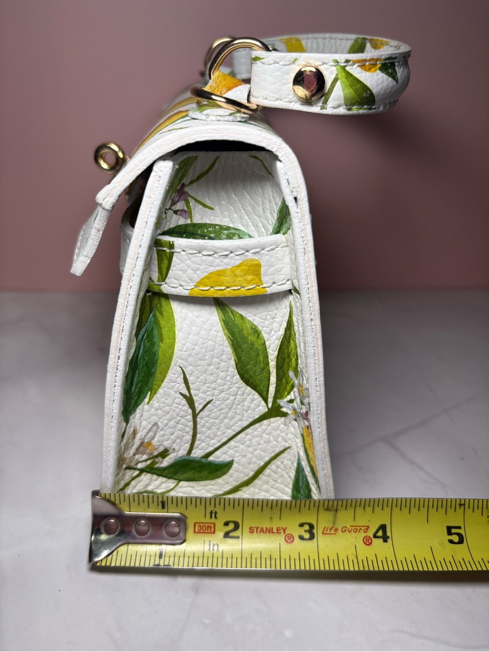 🍋 Lemon Print Made In Italy Small Top Handle Crossbody Bag - Picture 5 of 13